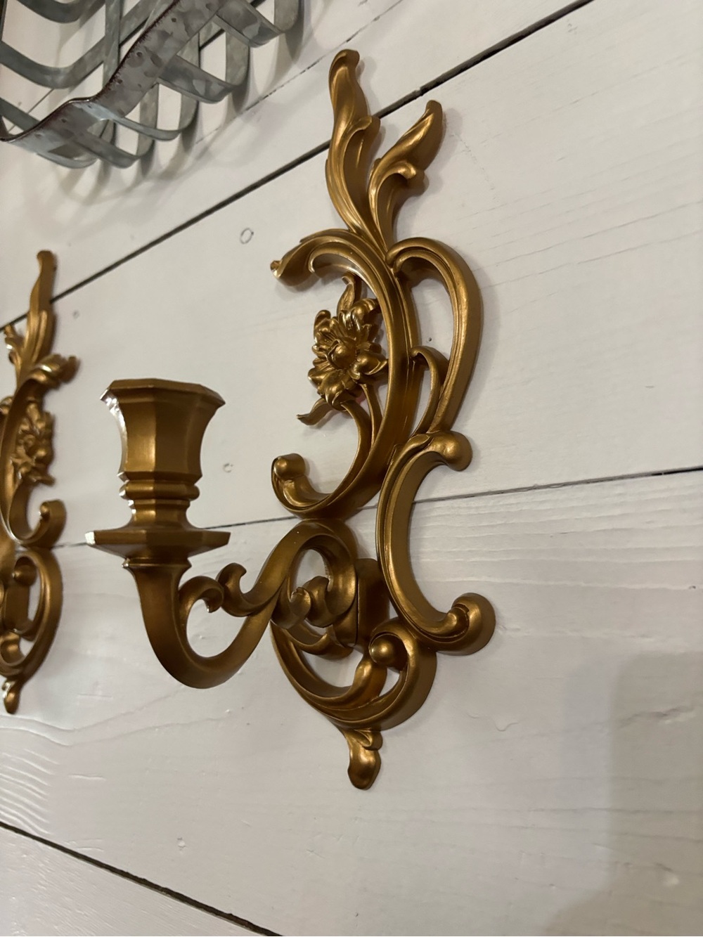 Gold Syroco Candle Holders. Set of two.
